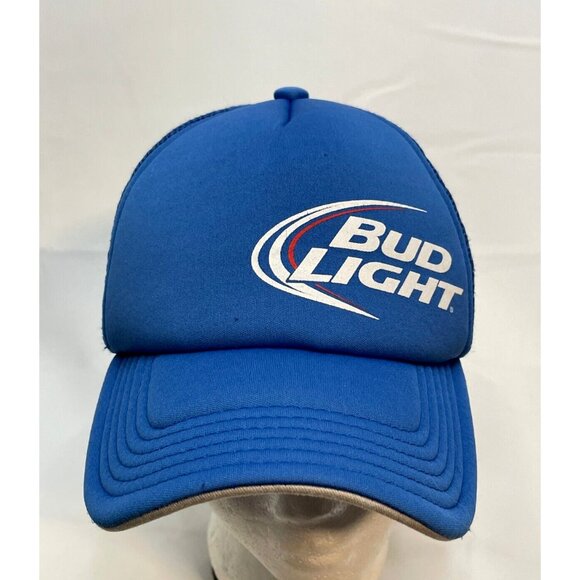 Bud Light Beer hat cap 7" trucker mesh snap back blue - Picture 1 of 7